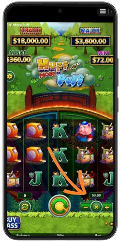Setting the bet size between £0.20 and £100 on Huff N' More Puff