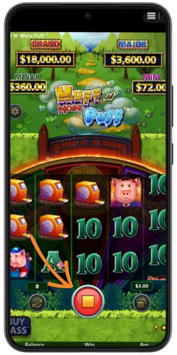 Starting to spin the reels on the Huff N' More Puff slot